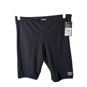 Speedo Swim Trunks Men's 34 Black Pull On 11" Inseam Bermuda Fitted Solid